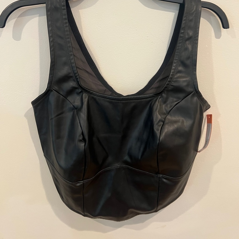 Leather corset top with mesh back